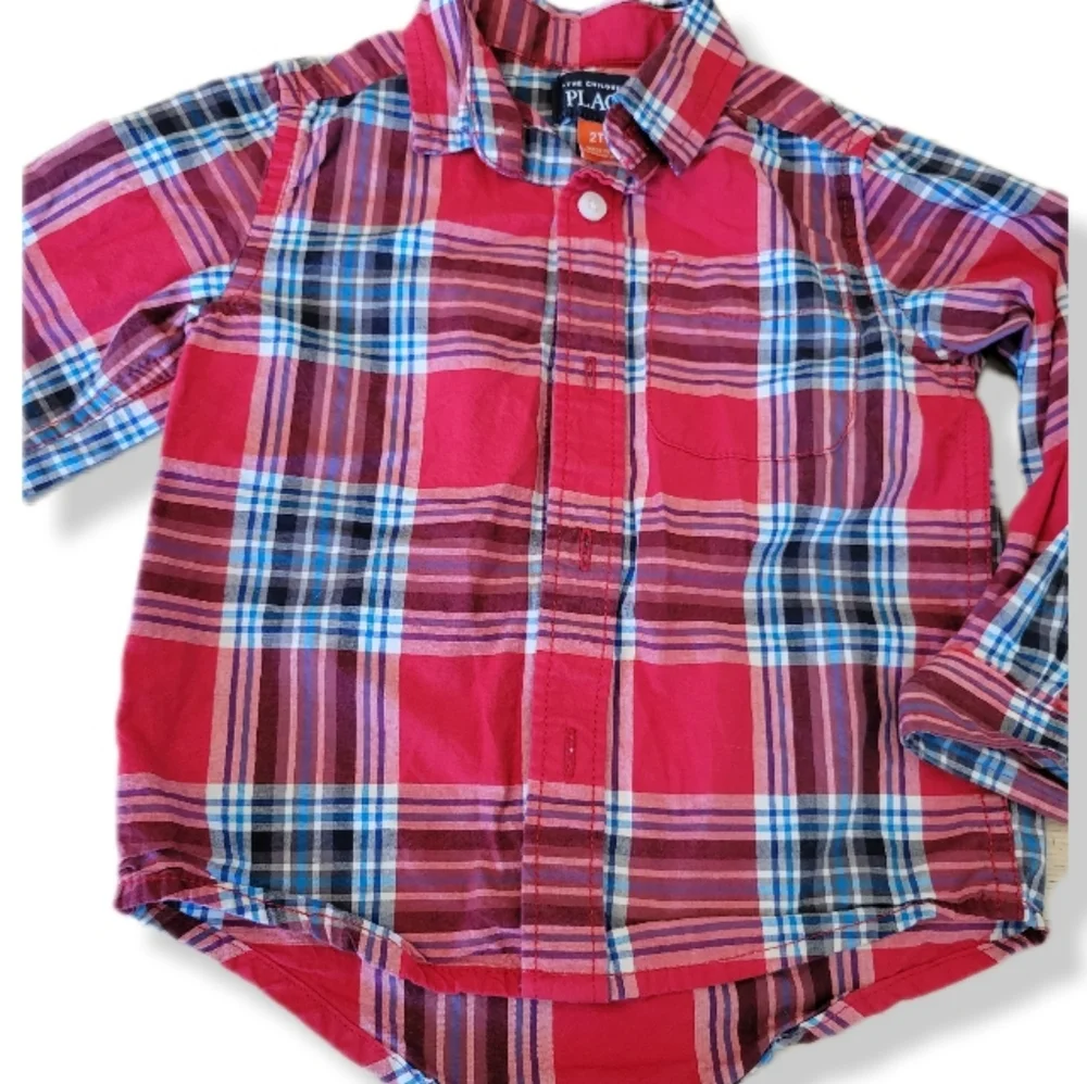 Boys Button Front Red Plaid Shirt Children's Place 2t